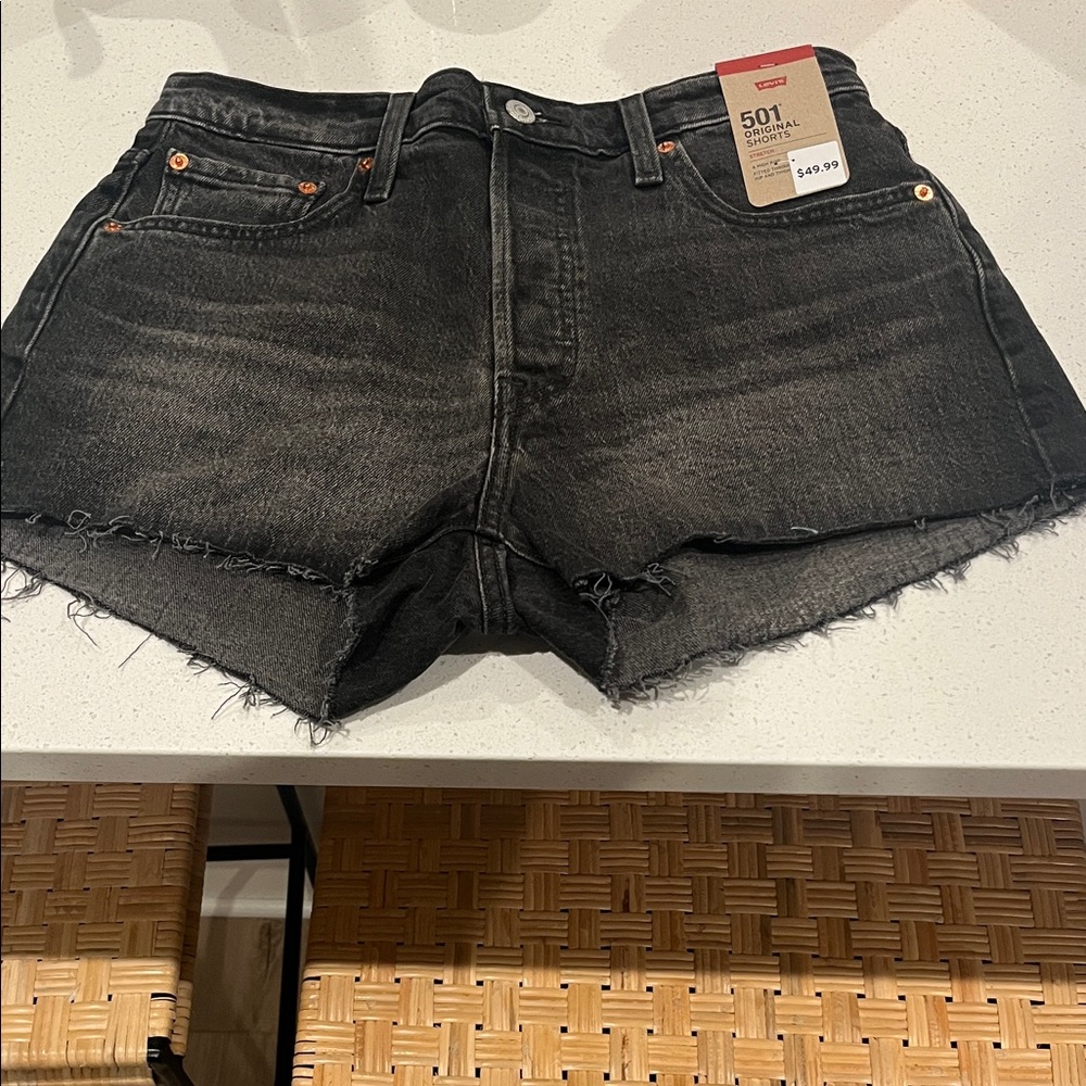 Levi's 501 High-Rise Black Washed Raw-Hem Denim Shorts